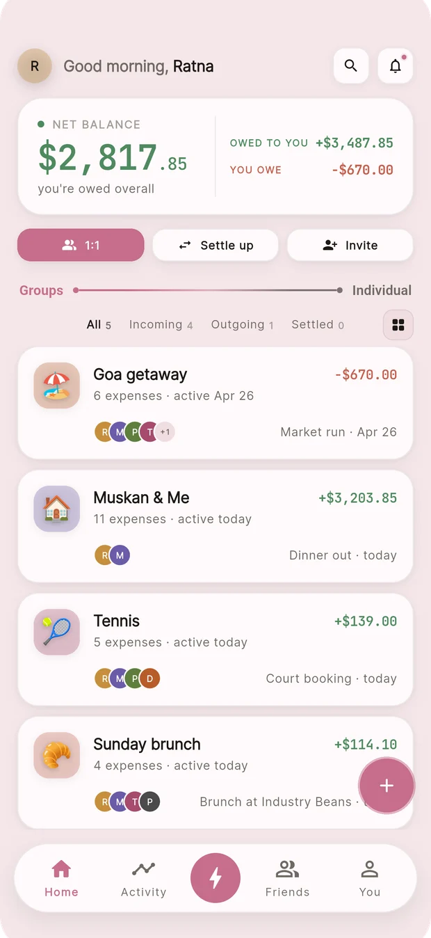 Plonq home screen in the plum theme